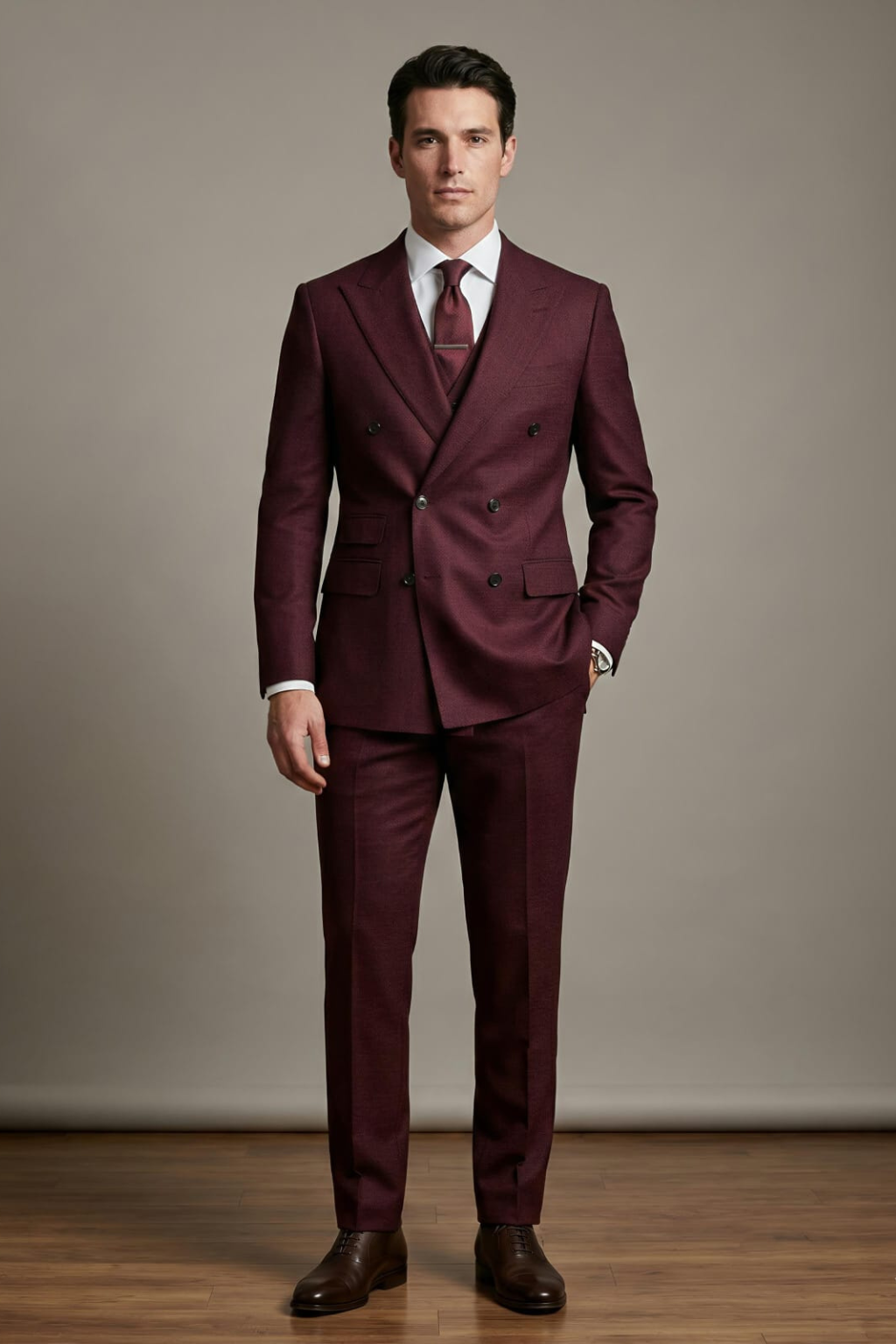 Regal Burgundy Double-Breasted Suit