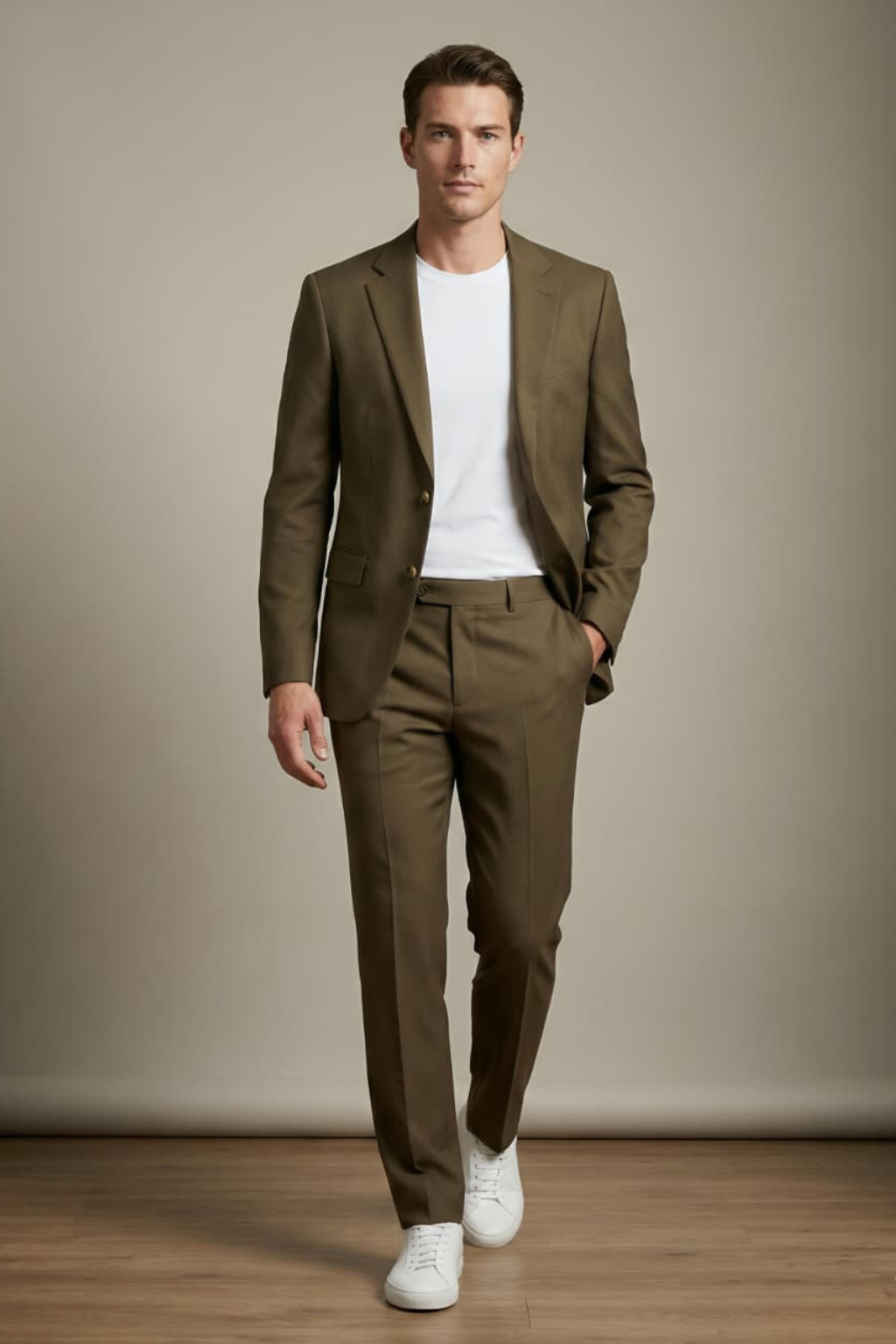 Earthy Olive Green Casual Suit