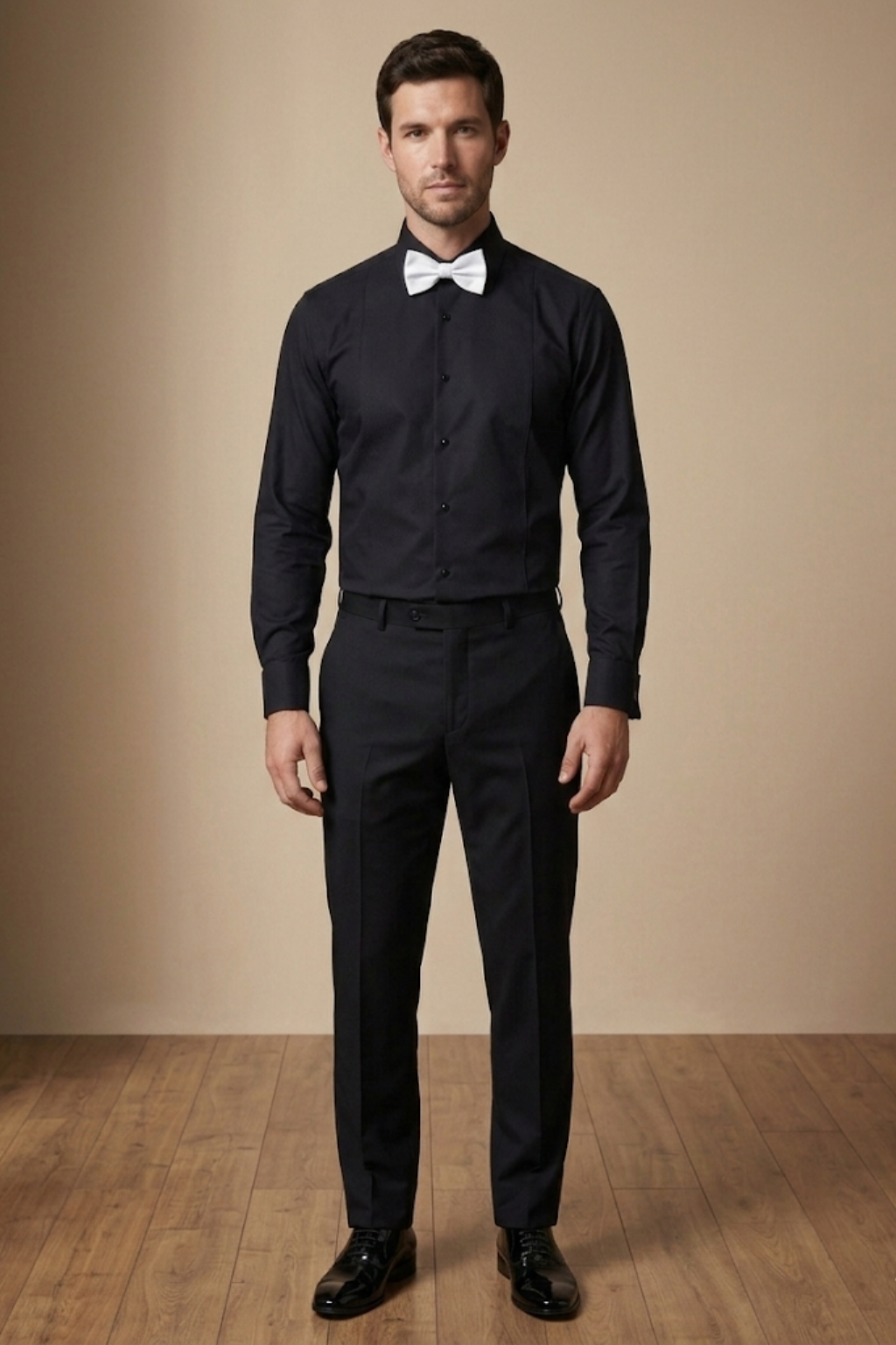 Black Plain-Front Tuxedo Shirt – White Tie