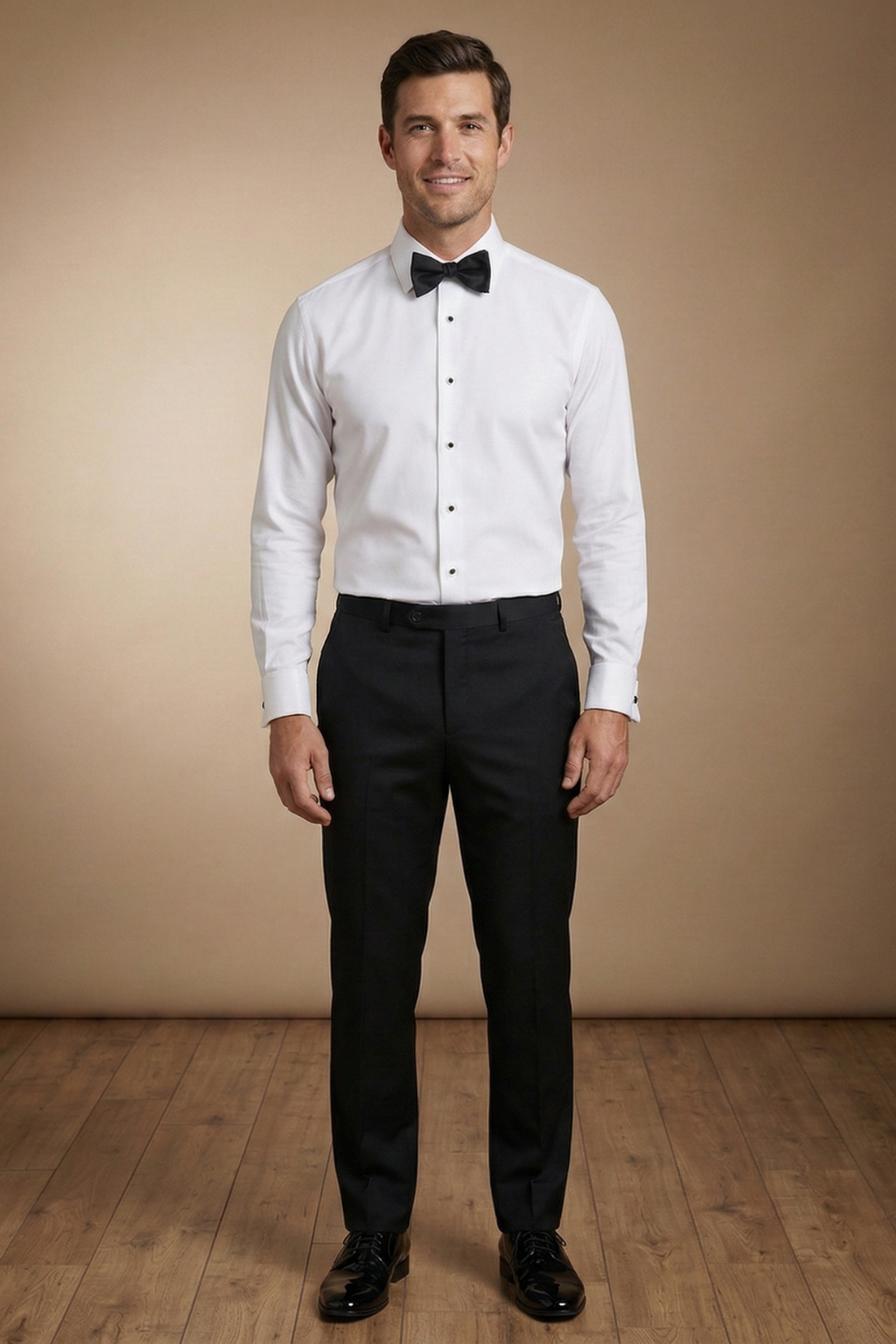 White Plain-Front Tuxedo Shirt – Black-Tie