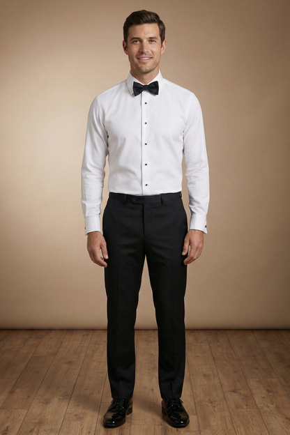 White Plain-Front Tuxedo Shirt – Black-Tie