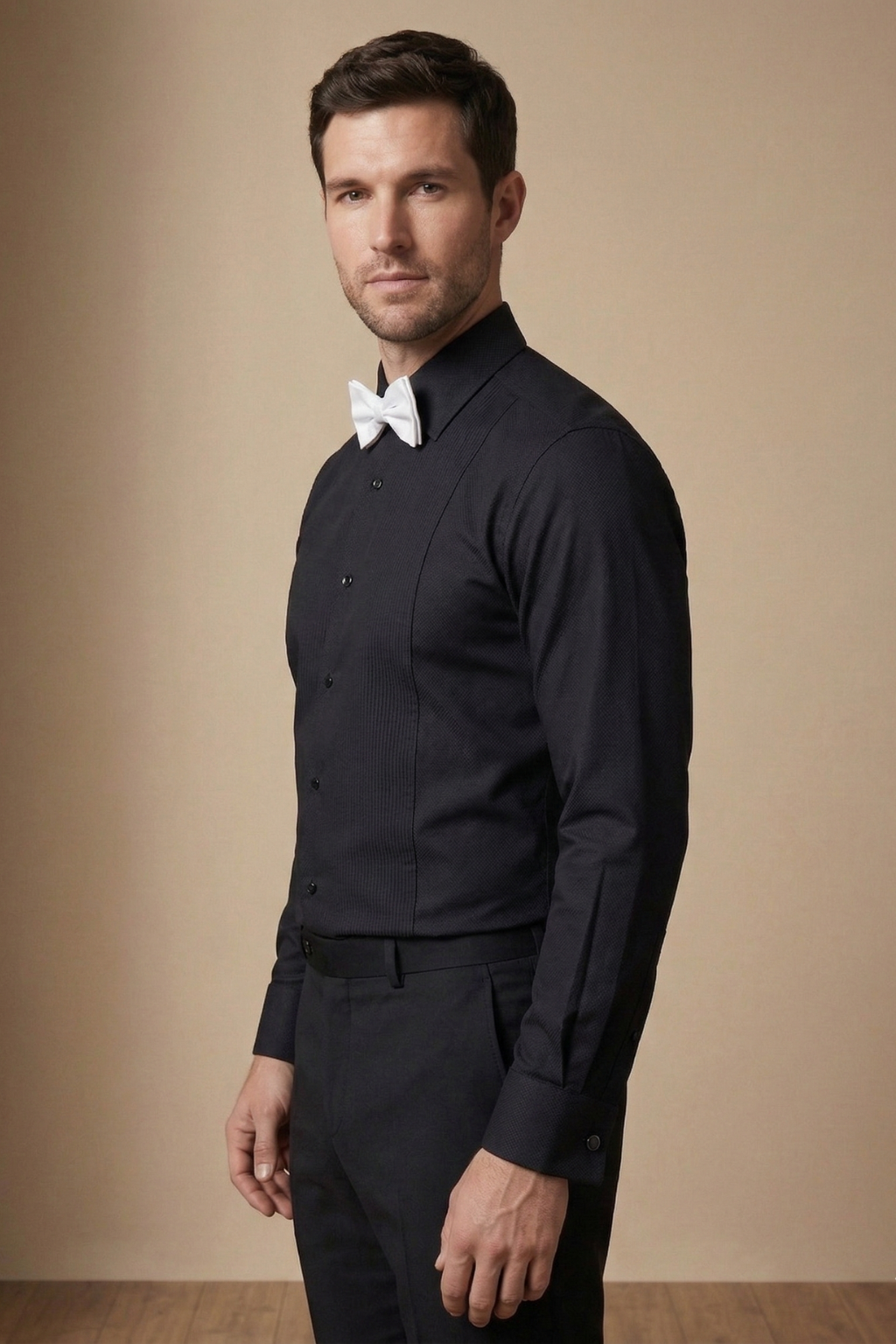 Black Plain-Front Tuxedo Shirt – White Tie