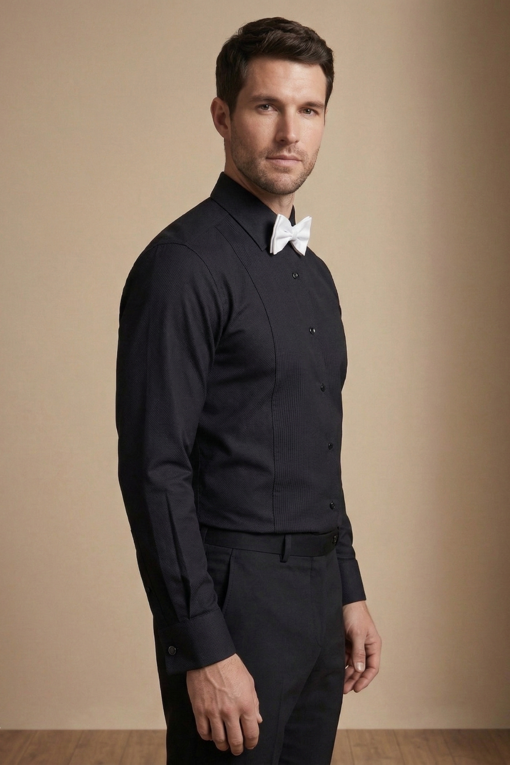 Black Plain-Front Tuxedo Shirt – White Tie