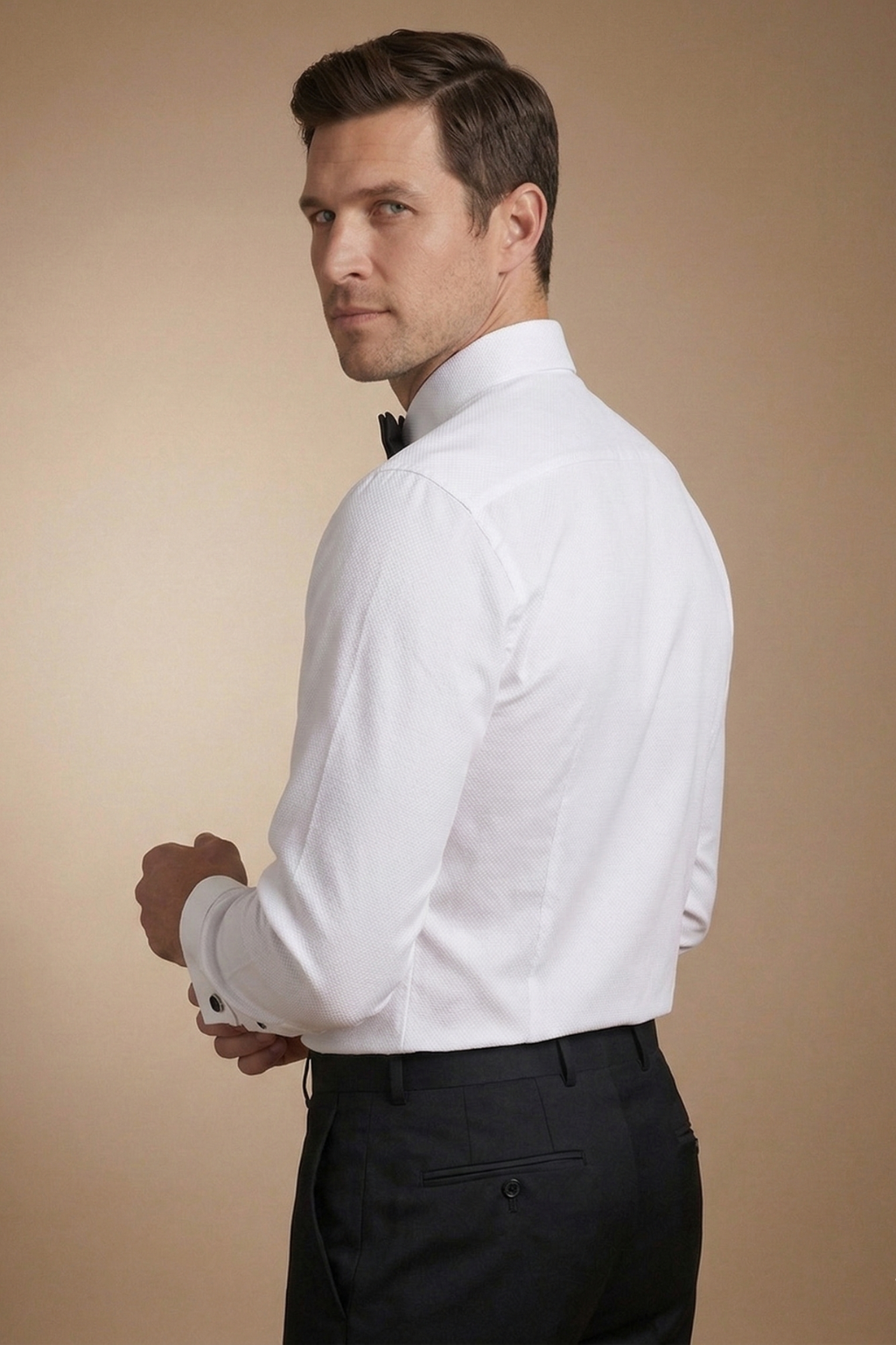 White Plain-Front Tuxedo Shirt – Black-Tie