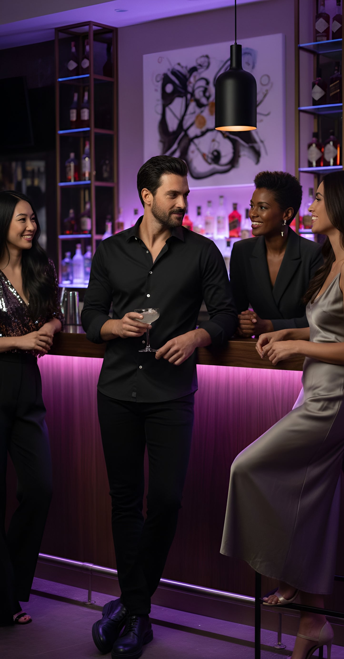 Casual Shirt - Polished Black with White Buttons