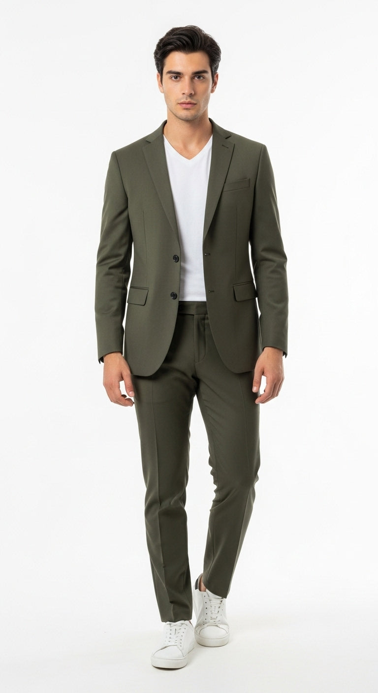 Earthy Olive Green Casual Suit