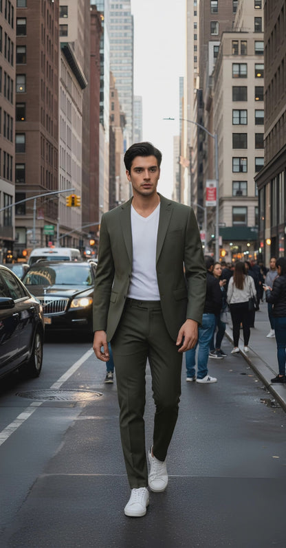 Earthy Olive Green Casual Suit