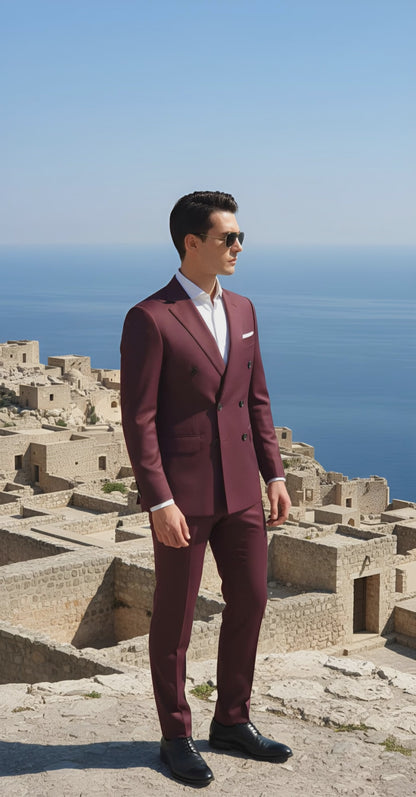 Regal Burgundy Double-Breasted Suit